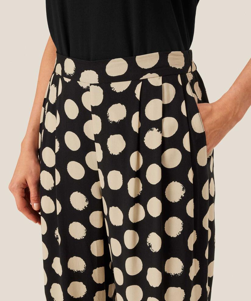 Gemusterte Hose aus Viskose mit Gummizug hinten, Black