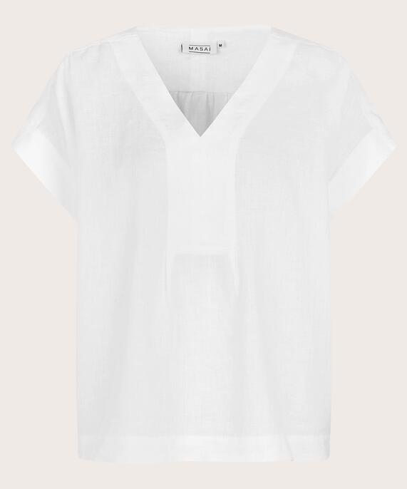Kurzarmbluse aus Leinen, White