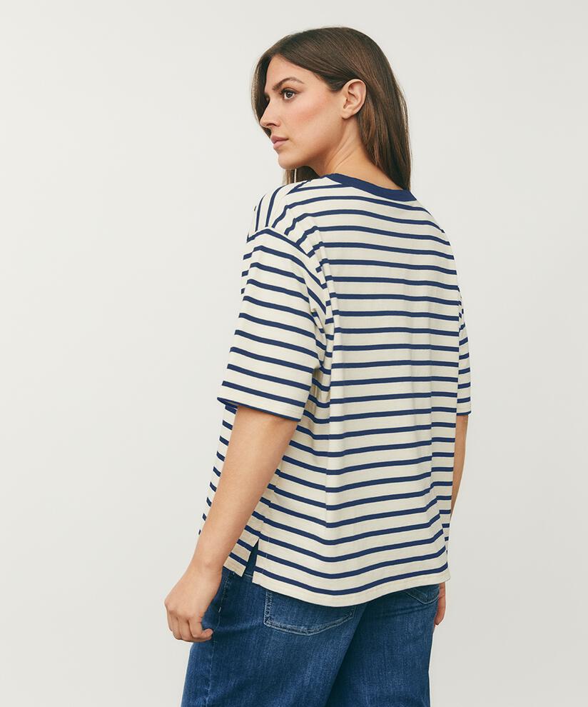gestreiftes T-Shirt mit Rundhals, Navy Blazer