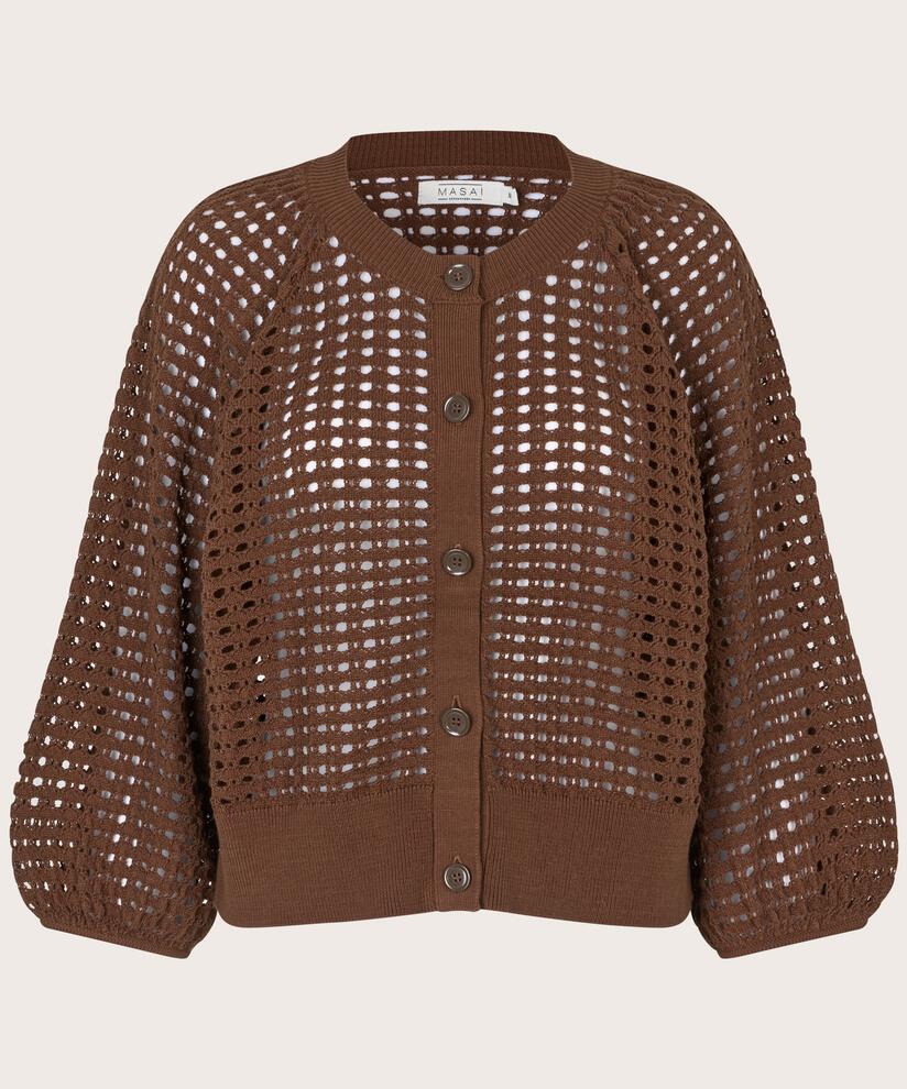 Lochmuster-Cardigan mit 3/4 Ärmeln, Chestnut