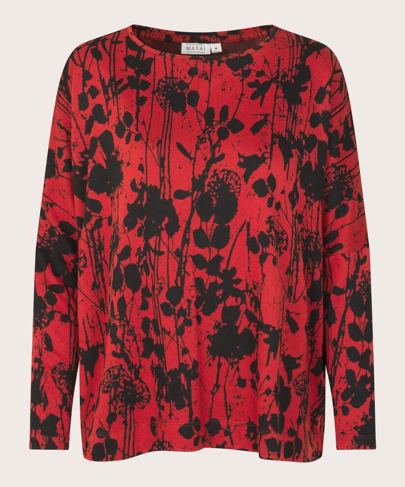 geblümtes Oversize-Top mit schmalen Ärmeln, Scarlet Sage