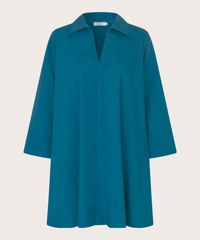 Baumwolltunika mit V-Ausschnitt und Eingrifftaschen, Celestial