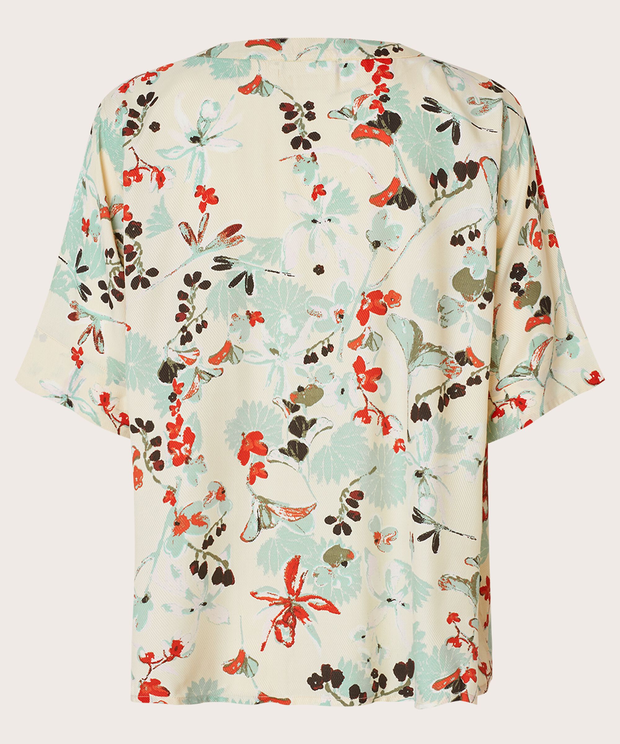 Bedruckte Viskosebluse mit V-Ausschnitt, Frosty Green