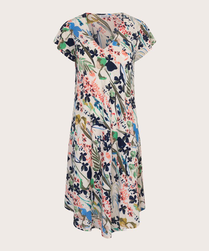 Bedrucktes Viskosekleid mit V-Ausschnitt, Marina