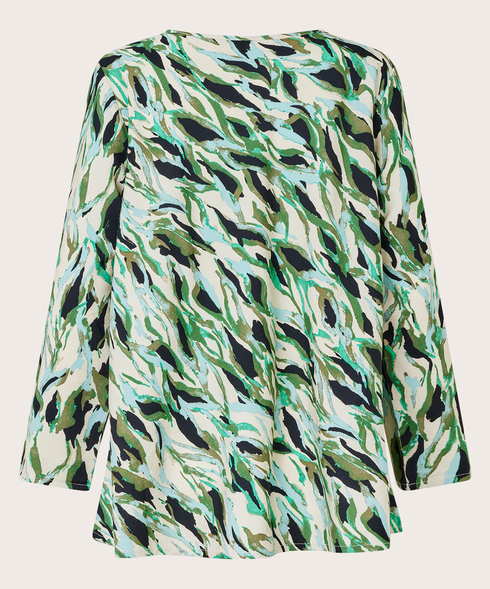 Bedruckte Viskosebluse Mit Rundhalsausschnitt, D. Lichen Green