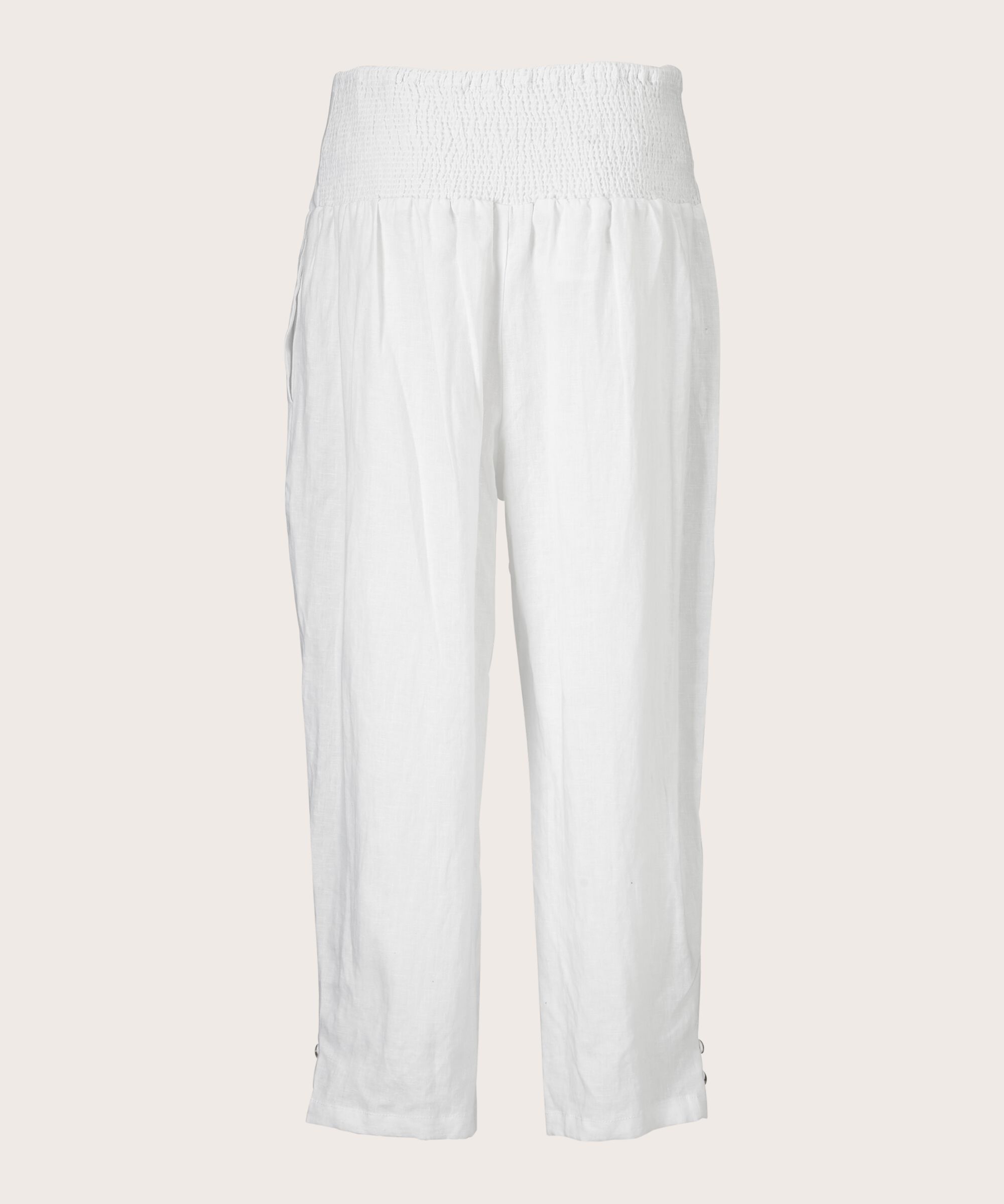 Leinenhose mit breitem, gesmoktem Gummizug hinten, White
