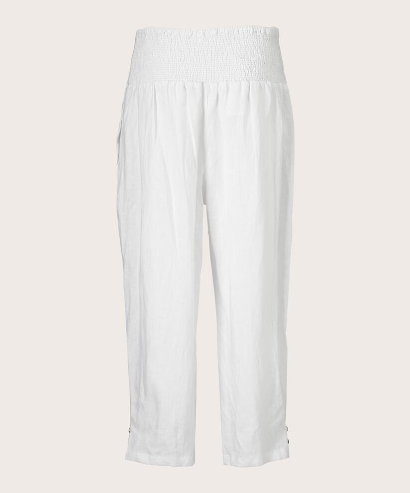 Leinenhose mit breitem, gesmoktem Gummizug hinten, White