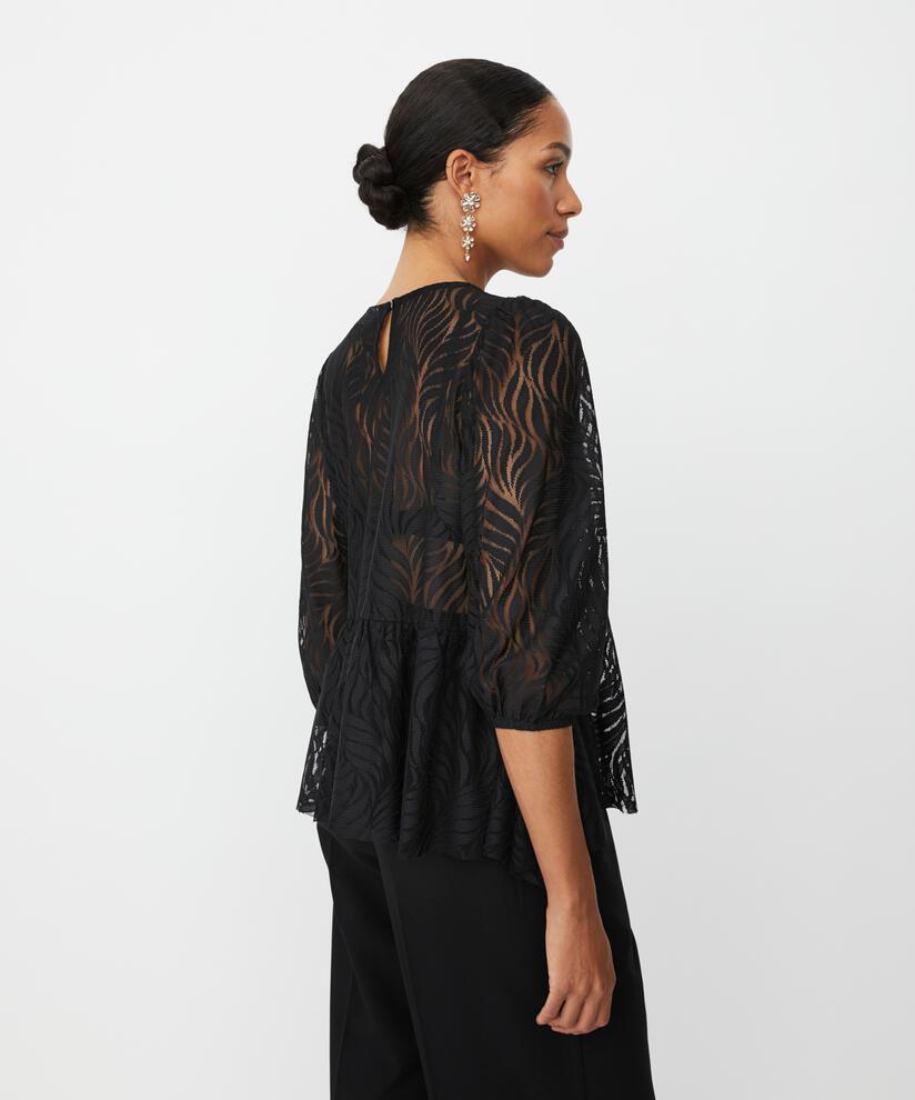 Jersey-Spitzenbluse mit Schößchensaum, Black
