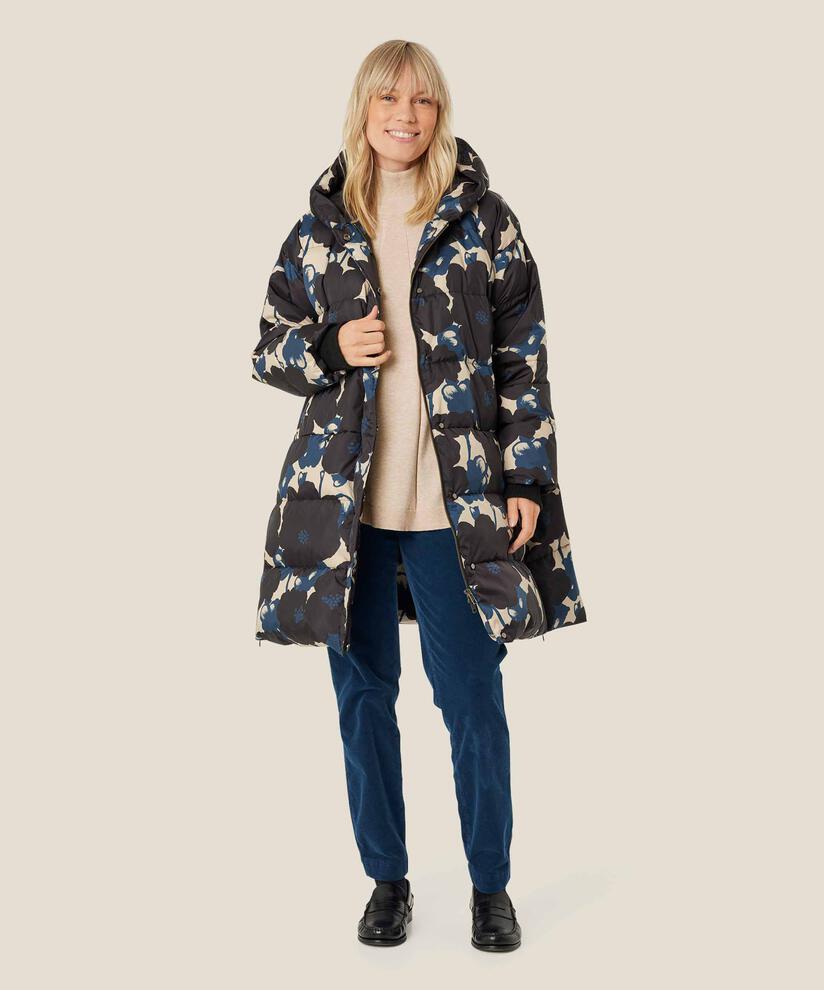Geblümter Daunenmantel mit Kapuze, Moonlit Ocean