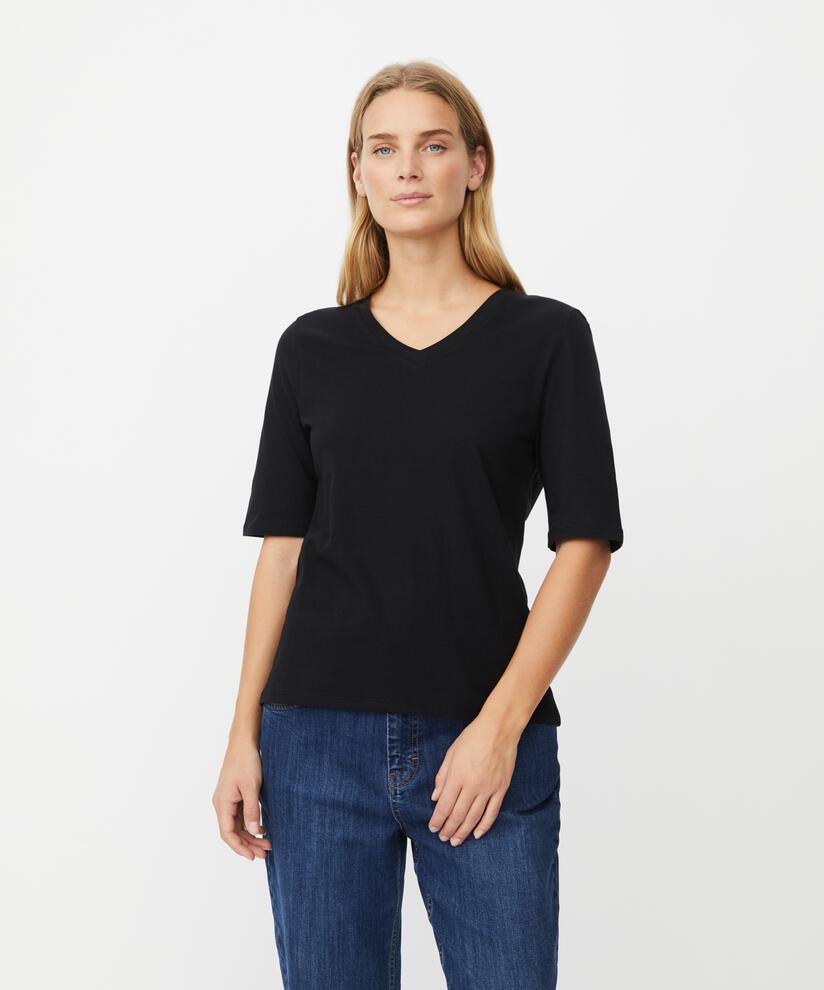 T-Shirt mit V-Ausschnitt und 1/2 Ärmeln, Black