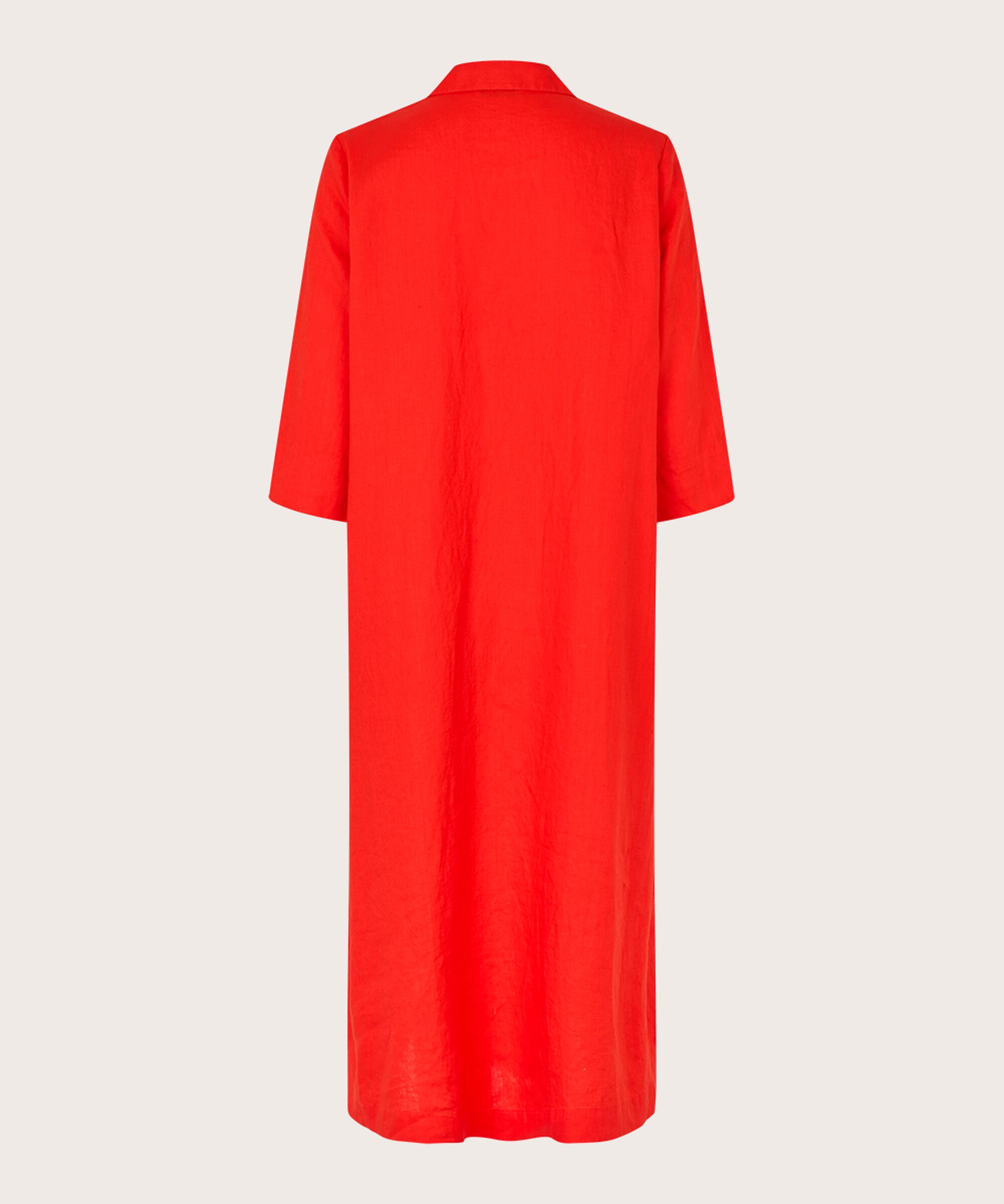 Leinenkleid mit V-Ausschnitt und Taschen, Poinciana