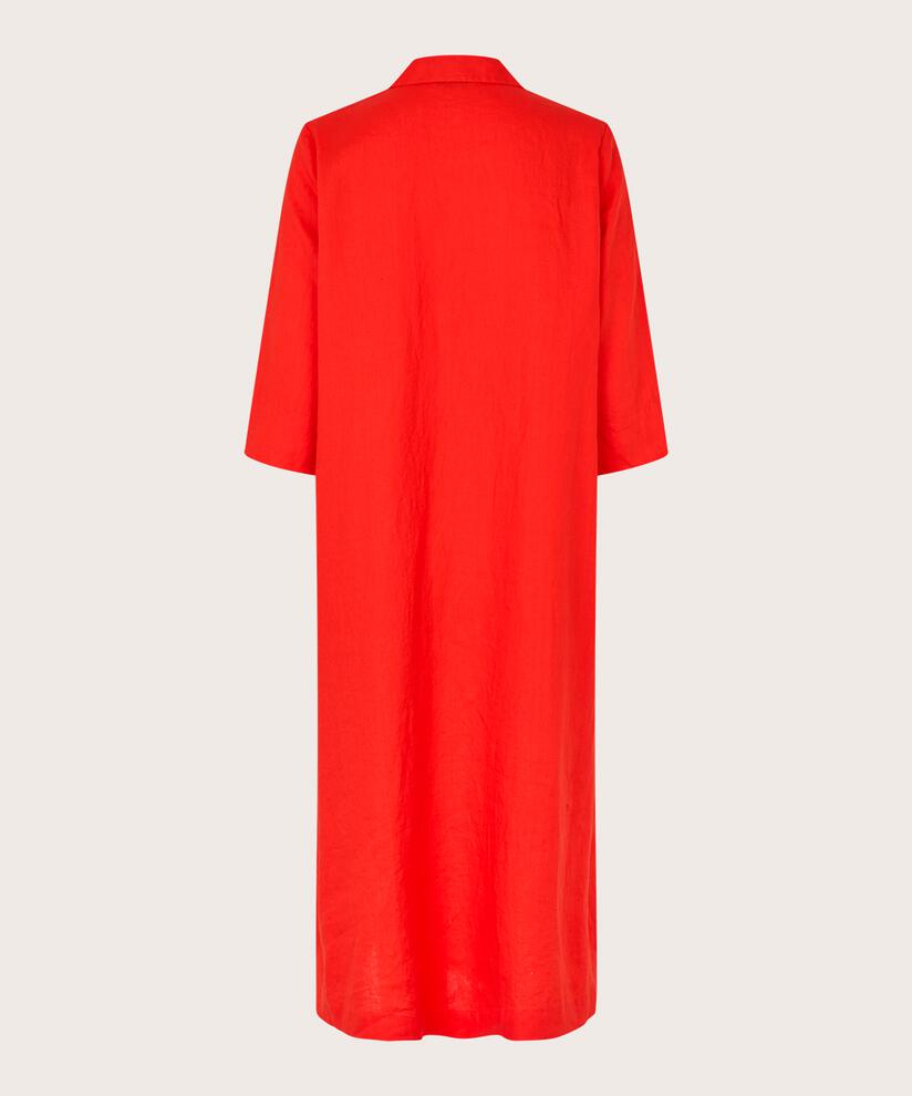 Leinenkleid mit V-Ausschnitt und Taschen, Poinciana
