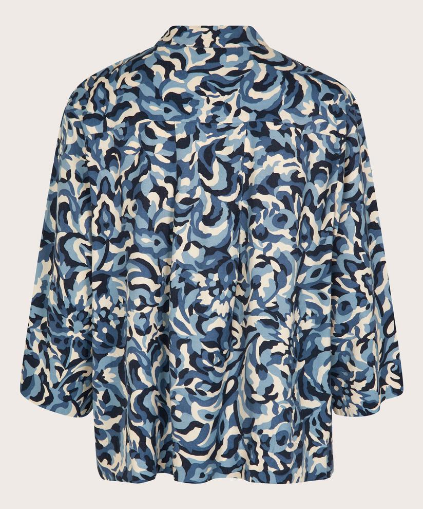 Bedruckte Viskosebluse mit V-Ausschnitt, Ashley Blue