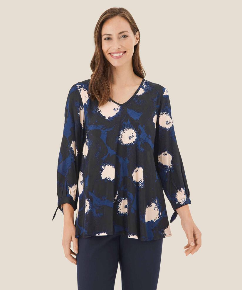 Viskosebluse mit V-Ausschnitt, Maritime Blue