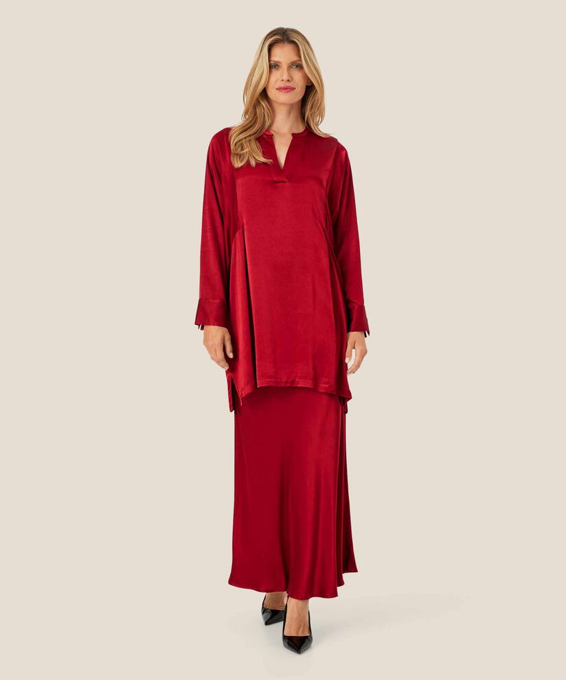 Satinrock mit schmalem Gummizug in der Taille, Red Dahlia
