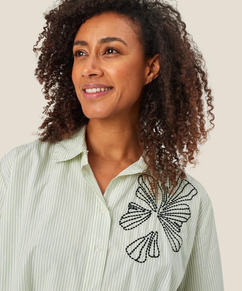 Gestreiftes Baumwollhemd mit Stickerei, Frosty Green