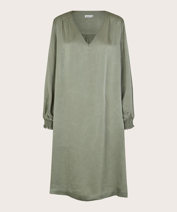 Kleid aus Viskosesatin mit gesmokten Details, Vetiver