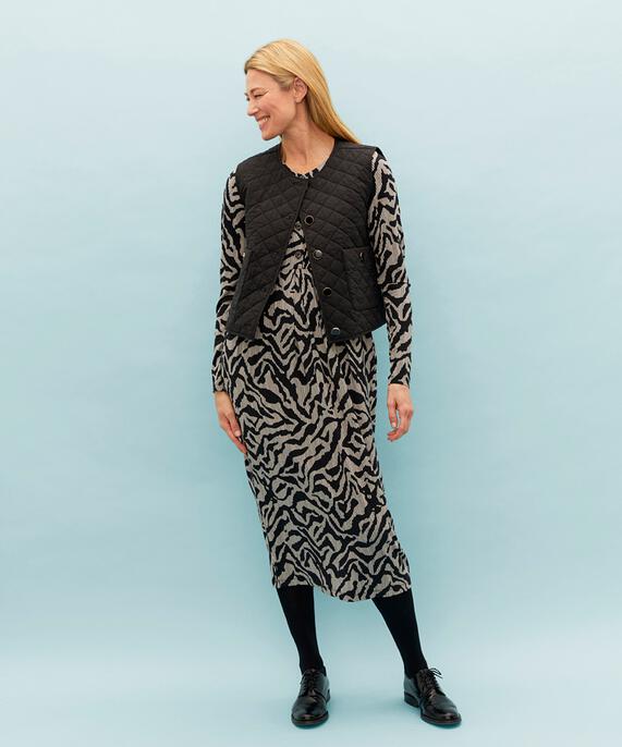 Tulpenkleid mit Knöpfen am Hals, Black