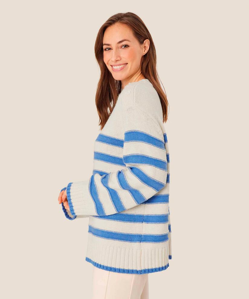 Strickpullover mit Knopfdetail an der Schulter, BlueB/Whc