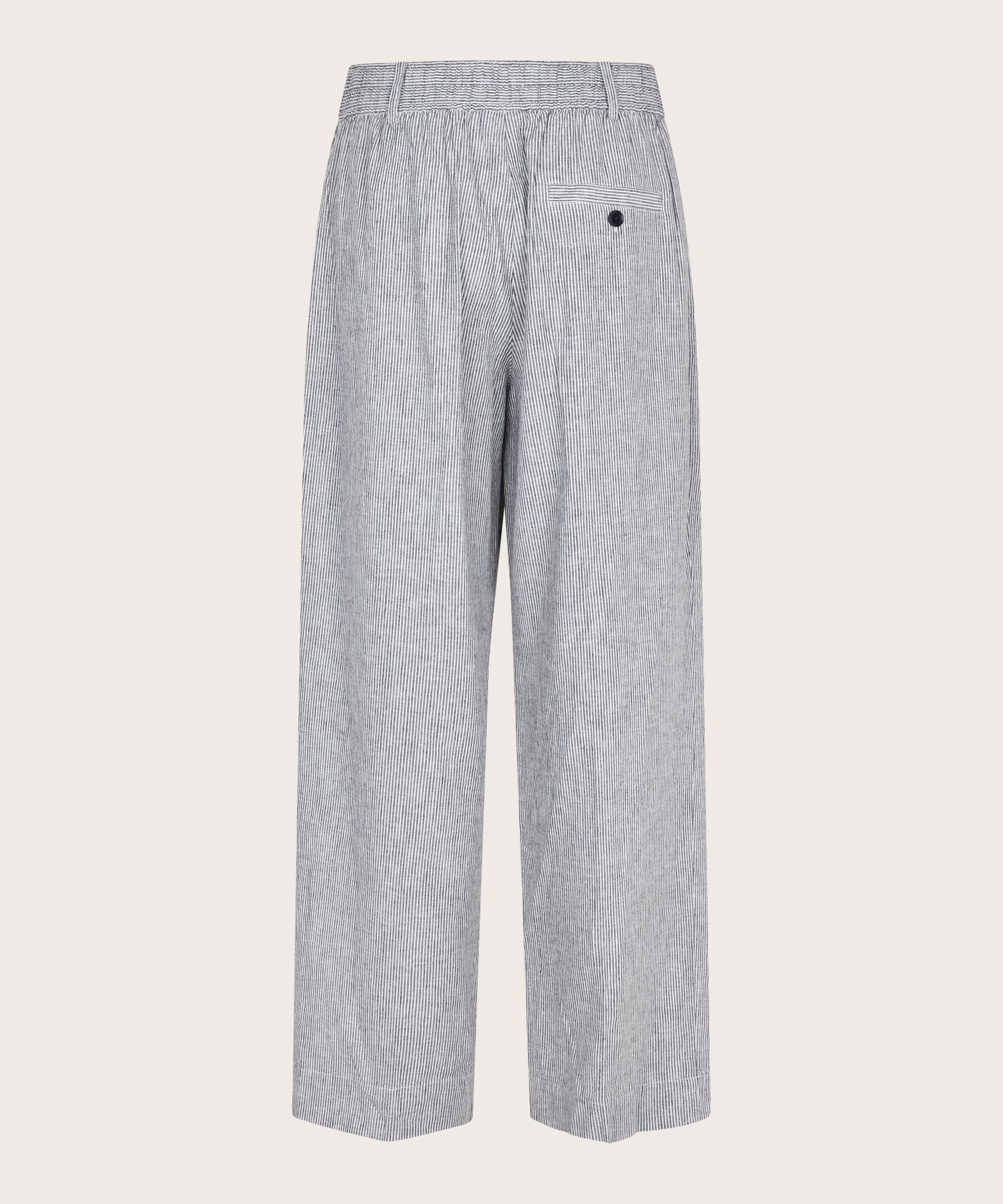 Gestreifte Hose aus Leinenmischung mit Gummizug hinten, Black