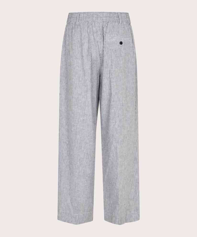 Gestreifte Hose aus Leinenmischung mit Gummizug hinten, Black