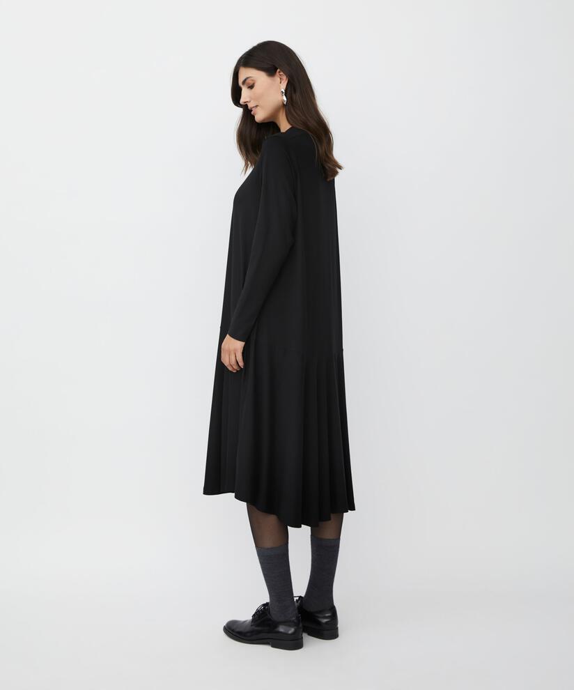 langärmliges Jerseykleid mit Rundhalsausschnitt, Black