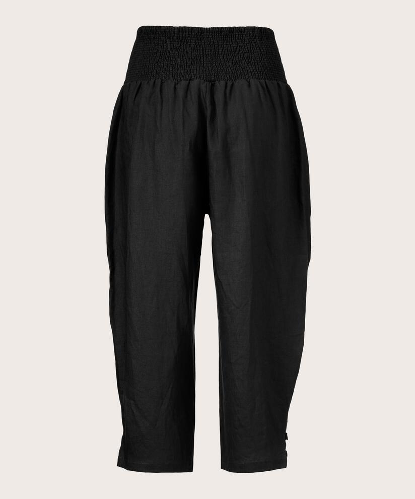 Leinenhose mit breitem, gesmoktem Gummizug hinten, Black
