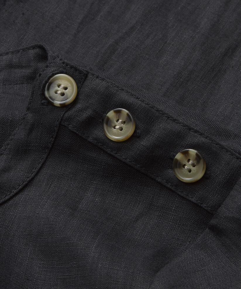 Kurzarmkleid aus Leinen mit Knopfdetail, Black