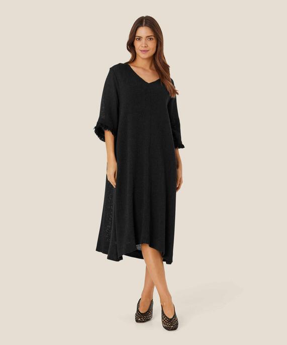 Bouclé-Kleid mit Fransen an den Ärmeln, Black
