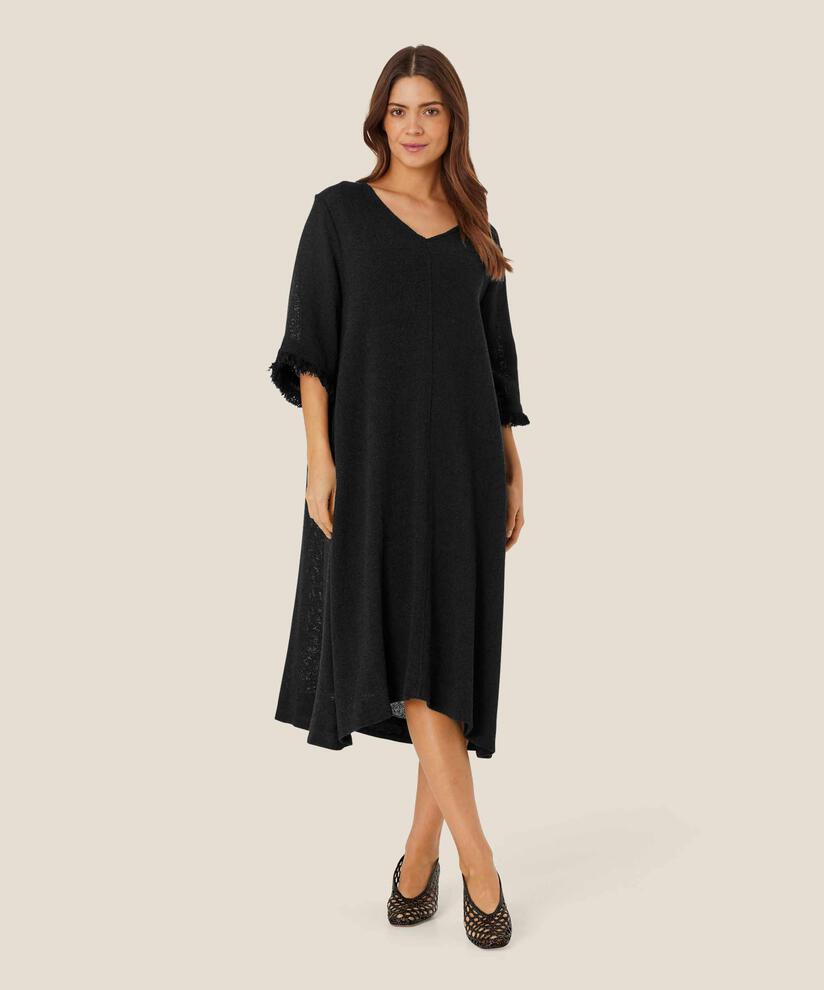 Bouclé-Kleid mit Fransen an den Ärmeln, Black