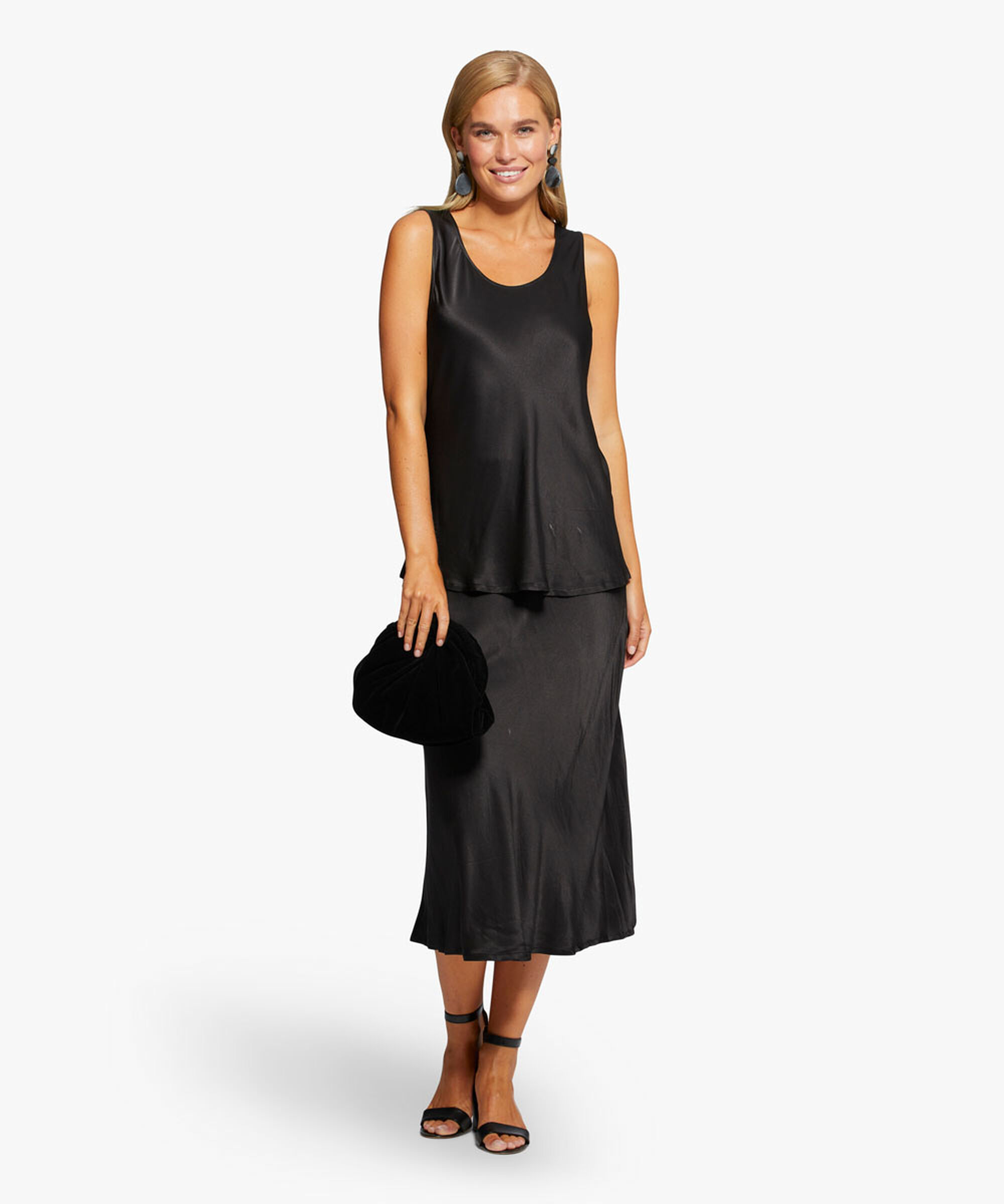 Satinrock mit schmalem Gummizug in der Taille, Black