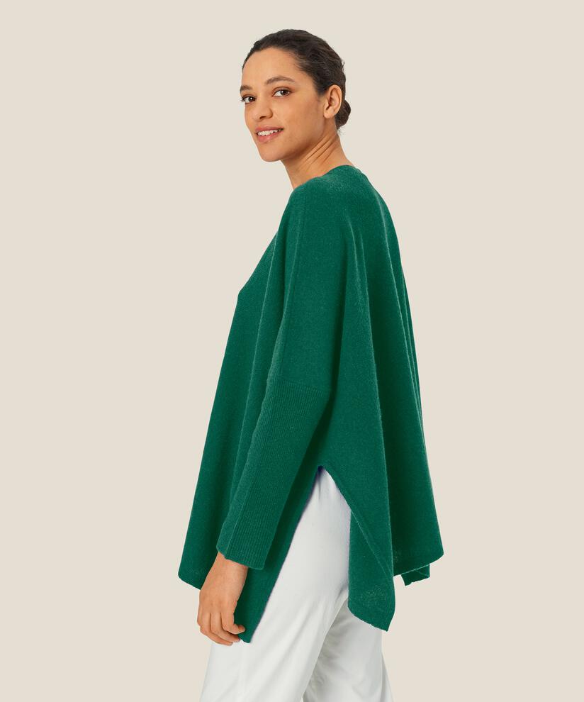 Oversize Wollstrickpullover mit Rundhals, D. Grass Green