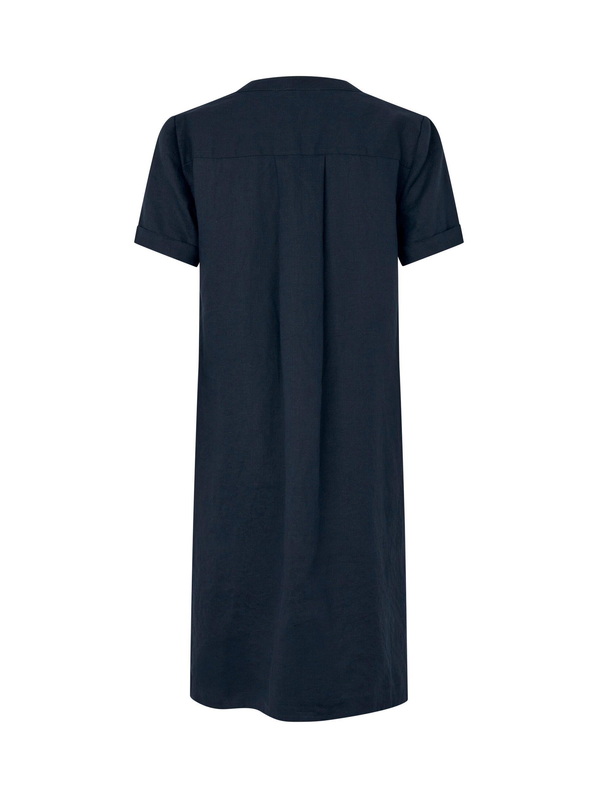 Leinenkleid mit V-Ausschnitt und Eingrifftaschen, Navy
