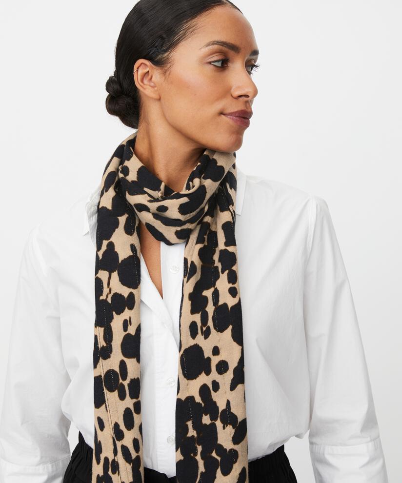Wollschal mit Leopardenmuster und Glitzerfaden, Oxford Tan