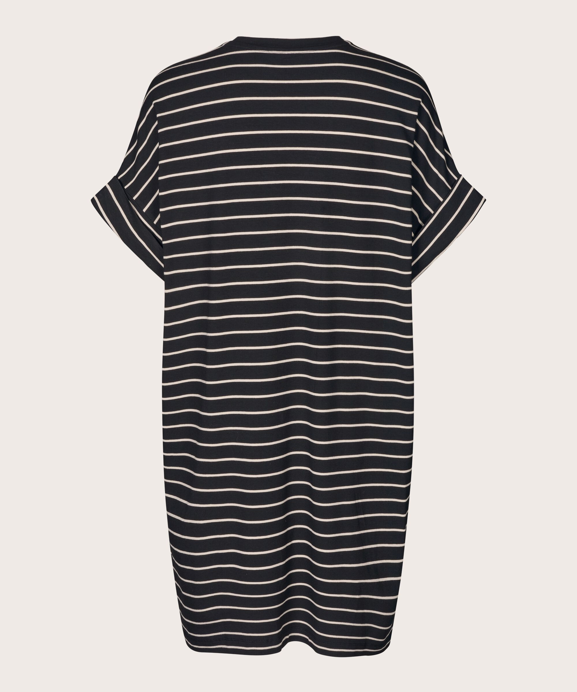 Gestreifte Jersey-Tunika mit V-Ausschnitt, Black