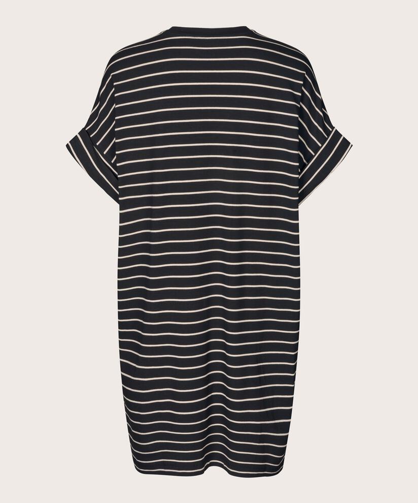 Gestreifte Jersey-Tunika mit V-Ausschnitt, Black
