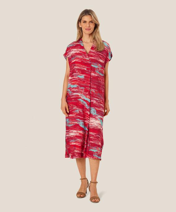 Bedrucktes Viskosekleid Mit Tiefem V-ausschnitt, Persian Red