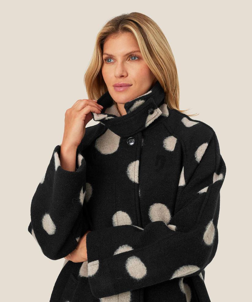 Wollmantel mit Knopfdetail am Hals, Black