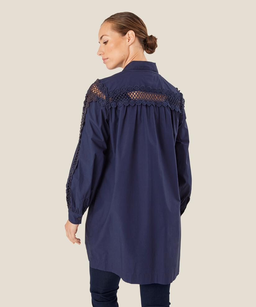 Baumwolltunika mit Spitzendetails und Eingrifftaschen, Maritime Blue