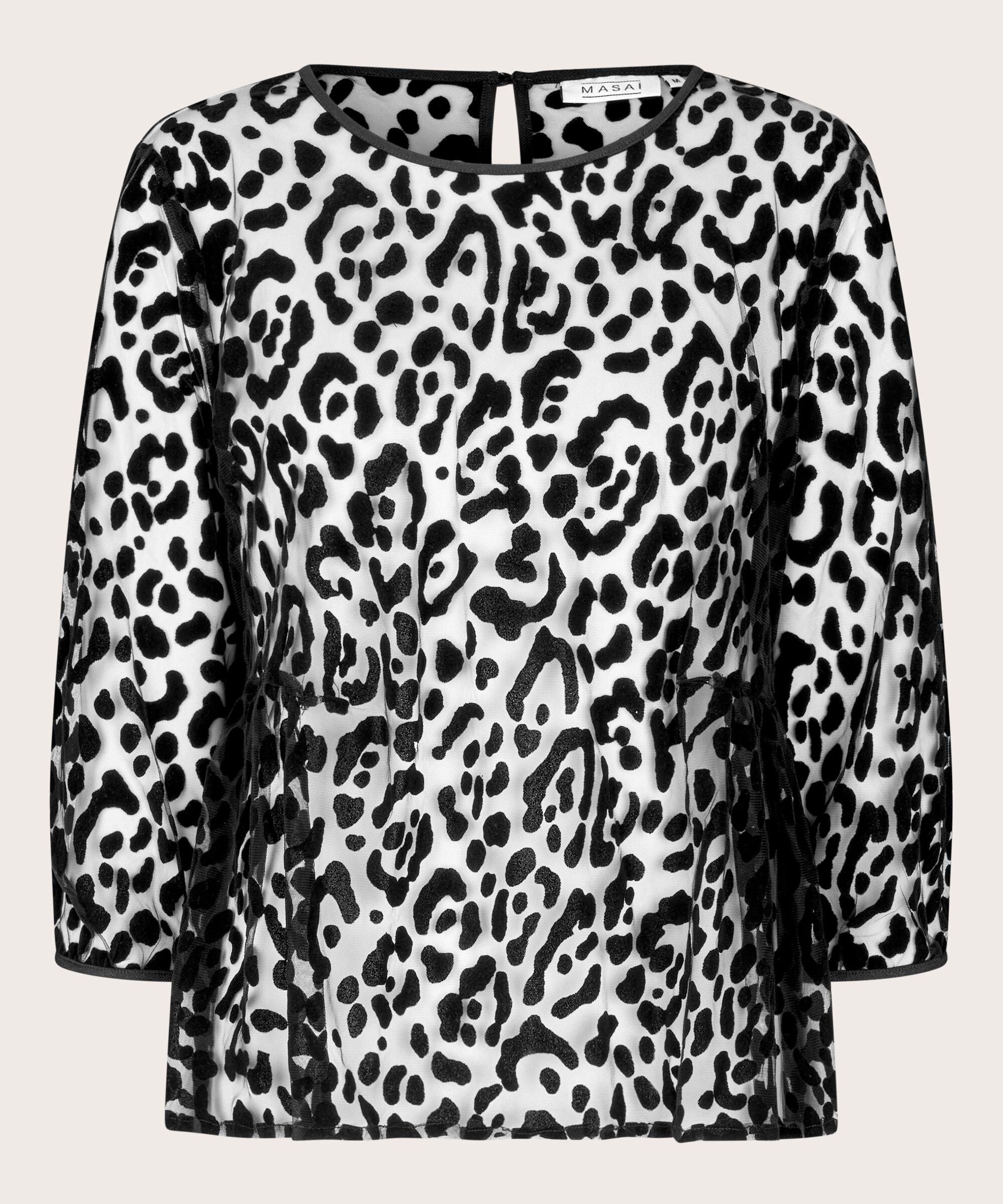 Bluse aus weichem Tüll mit eingewebtem Muster, Black