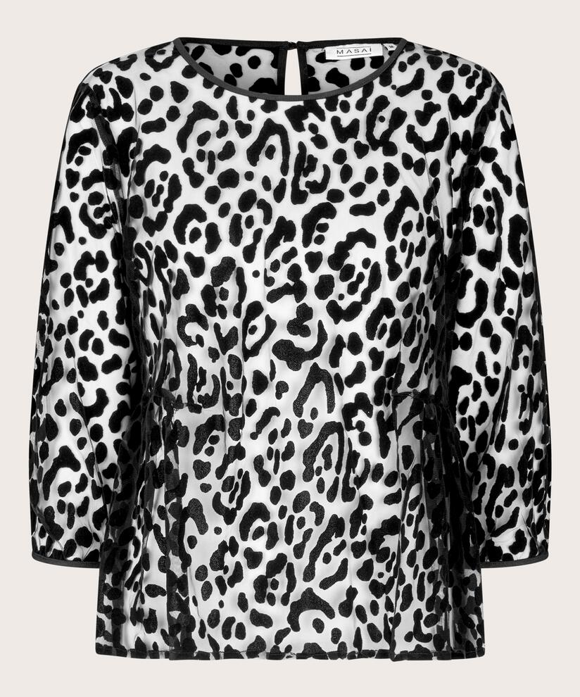 Bluse aus weichem Tüll mit eingewebtem Muster, Black