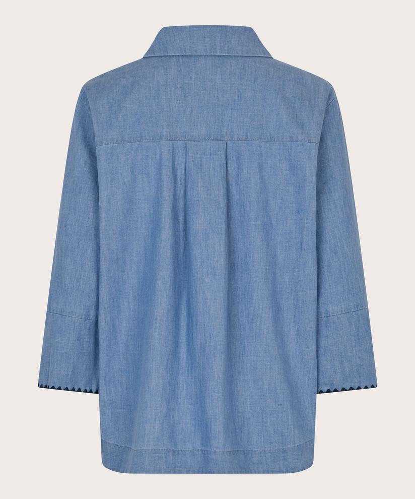 Jeanshemdjacke mit gewebten Details, Blue Denim