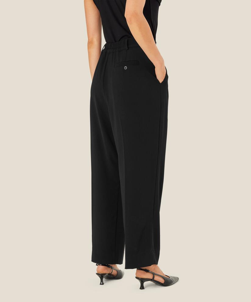 Hose mit hoher Taille und Falten vorne, Black