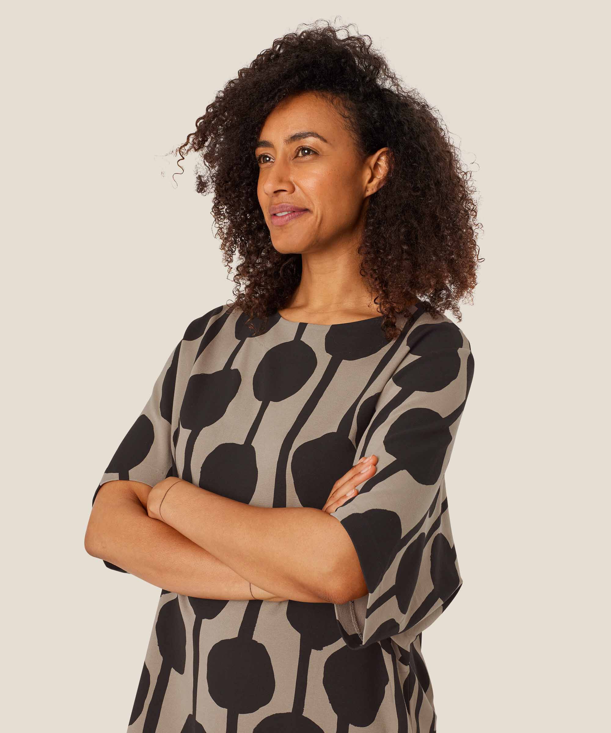 Jerseykleid mit Dreiviertelärmeln, Roast Cashew