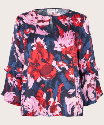 Viskosebluse Mit Knopfdetail, Scarlet Sage