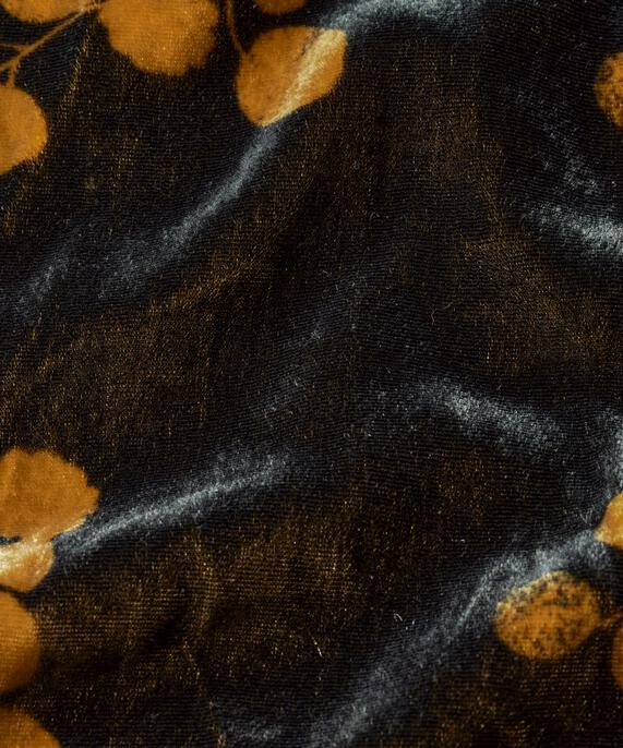 bedrucktes Velourskleid mit 3/4-Ärmeln und V-Ausschnitt, Rubber