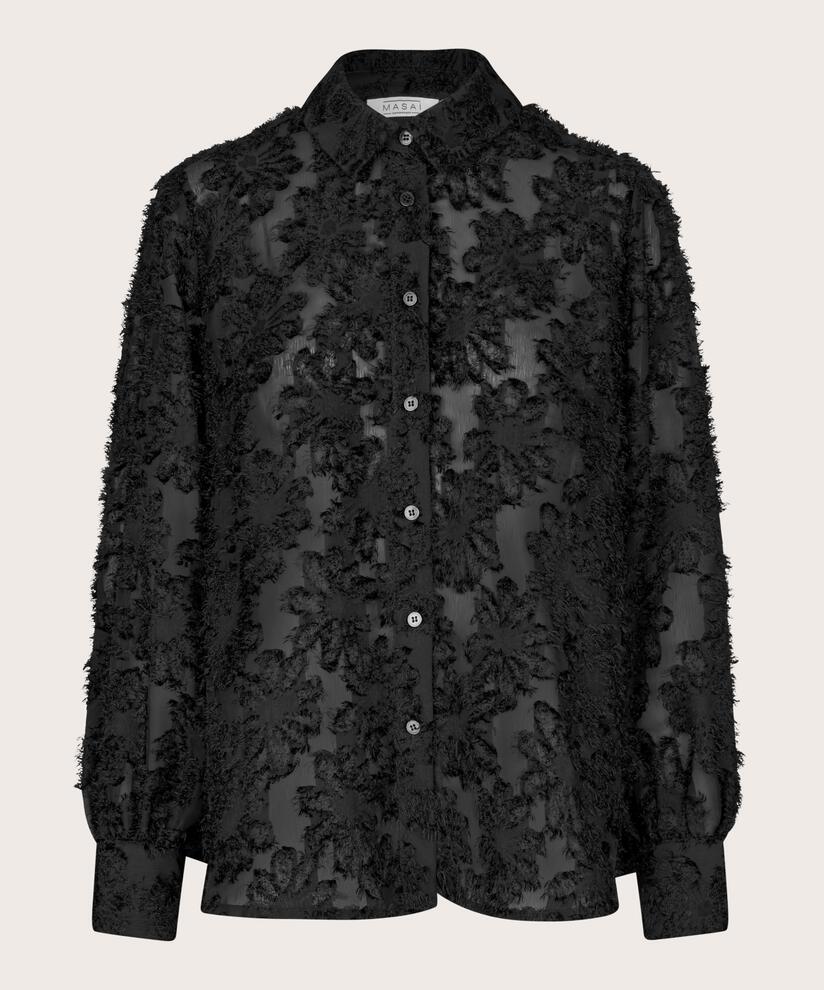 transparentes Hemd mit eingewebten Blumen, Black