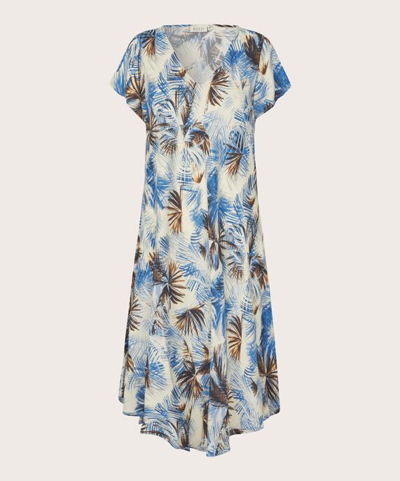 Bedrucktes Viskosekleid Mit V-ausschnitt, Della Blue