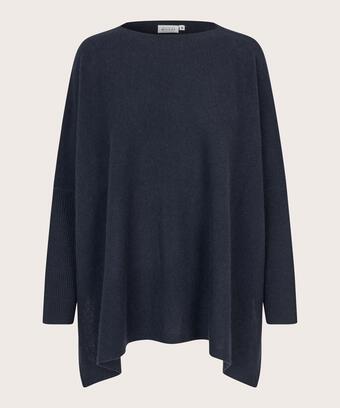 Oversize Wollstrickpullover mit Rundhals, Mood Indigo