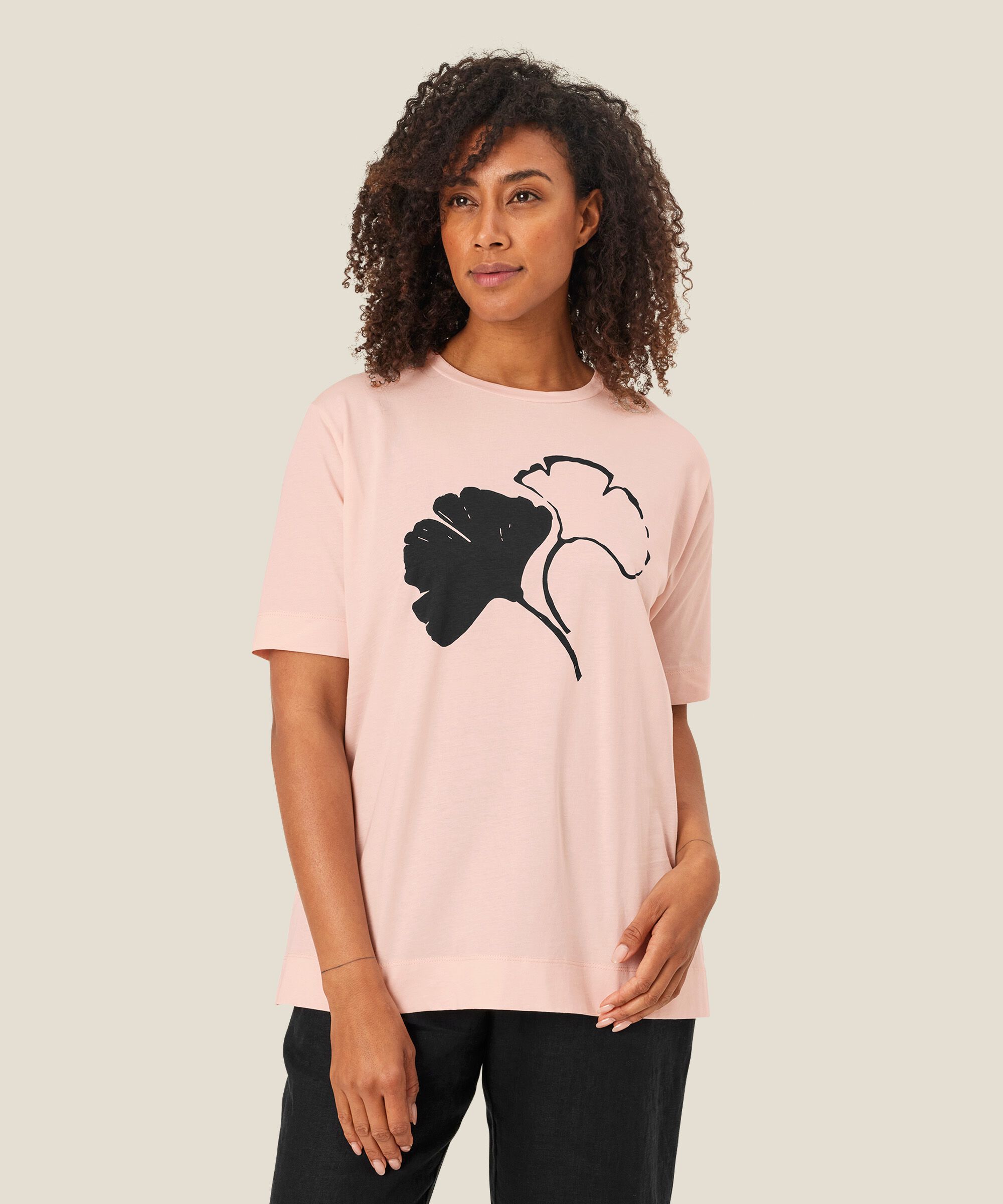 Bedrucktes T-Shirt mit Rundhalsausschnitt, Mauve Chalk